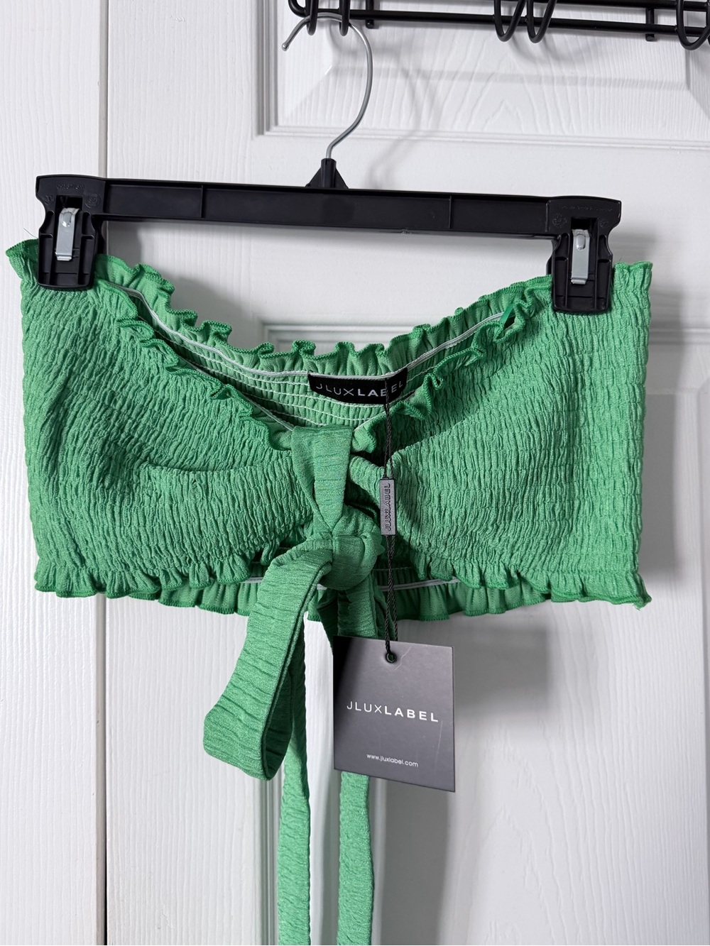 JLuxlabel Green Smocked Tie-Front Bandeau Top- Size Small - Picture 4 of 6